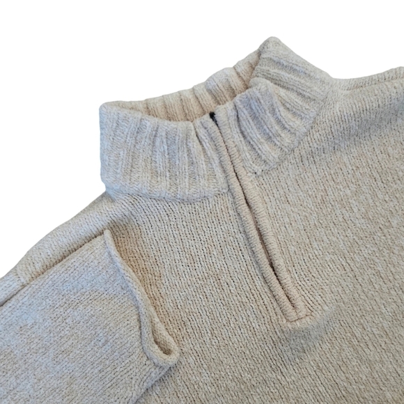J. JILL Women's Mock Neck 1/4 Zip Pullover Sweater Light Tan Cream Sz XL - Picture 1 of 9